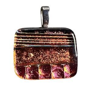 DICHROIC Glass Pendant Rectangular Multicolor Fused Art Necklace Boho